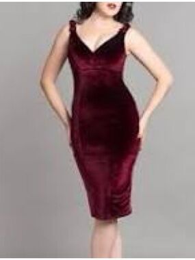 Laura Byrnes Gilda Full Short Dress  in Red Stretch Velvet Size 2X